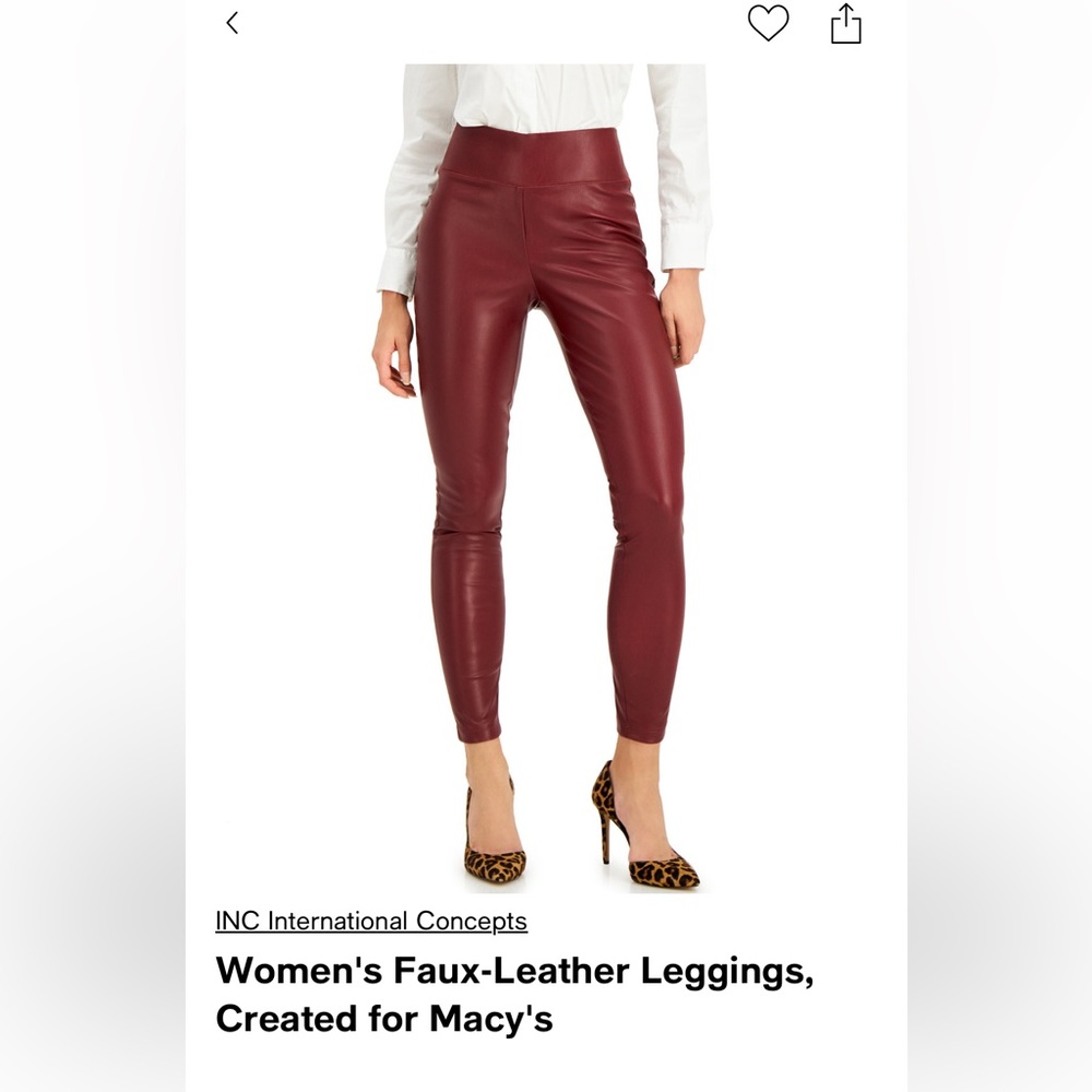 🎉NWT -INC - Burgundy Faux Leather Stretch Leggings size 12